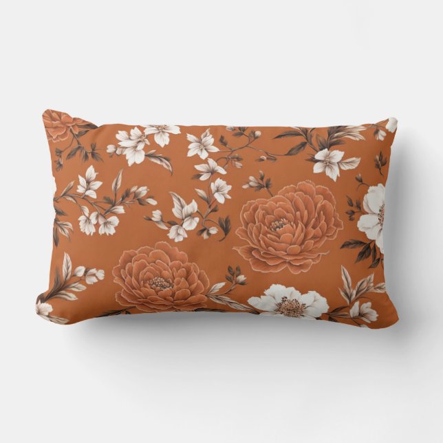 Burnt Orange Floral Pattern Lendenkissen (Vorderseite)