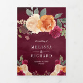 Burnt Orange Floral Pumpkin Burgundy Wedding Dreifach Gefaltete Einladung (Cover)