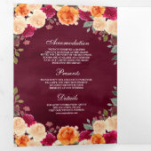 Burnt Orange Floral Pumpkin Burgundy Wedding Dreifach Gefaltete Einladung (Innen Erste Seite)