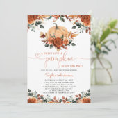 Burnt Orange Floral Pumpkin Fall Baby Dusche Einladung (Stehend Vorderseite)