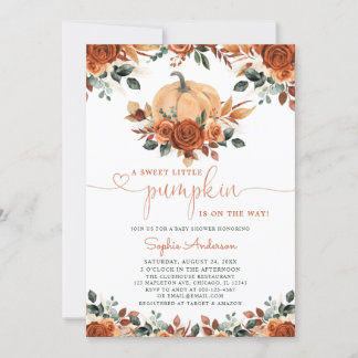 Burnt Orange Floral Pumpkin Fall Baby Dusche Einladung
