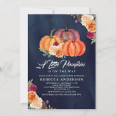 Burnt Orange Floral Pumpkin Navy Blue Baby Dusche Einladung (Vorderseite)