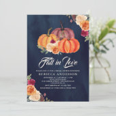 Burnt Orange Floral Pumpkin Navy Brautparty Einladung (Stehend Vorderseite)