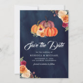 Burnt Orange Floral Pumpkin Navy Hochzeit Save The Date (Vorderseite)