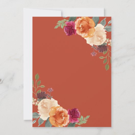 Burnt Orange Floral Pumpkin Navy Hochzeit Save The Date (Rückseite)