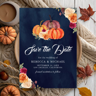 Burnt Orange Floral Pumpkin Navy Hochzeit Save The Date