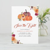 Burnt Orange Floral Pumpkin Wedding Save The Date (Stehend Vorderseite)