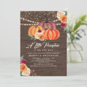 Burnt Orange Floral Pumpkin Wood Baby Dusche Einladung (Stehend Vorderseite)
