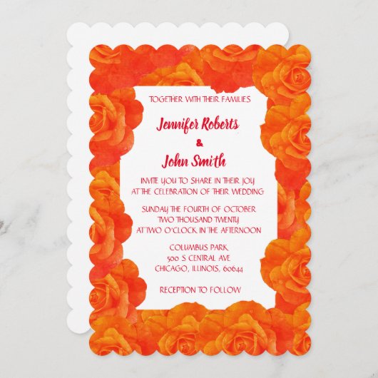 Burnt Orange Floral QR Code Rose Blume Hochzeit Einladung (Vorne/Hinten)