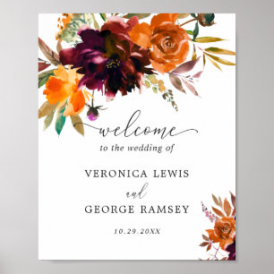 Burnt Orange Floral Rustic Fall Begrüßung Poster