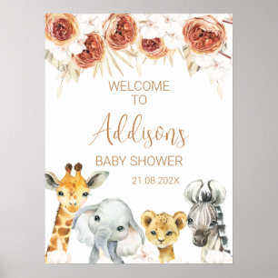 Burnt Orange Floral Safari Baby Dusche Willkommen Poster