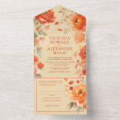 Burnt Orange Floral Wedding All In One Einladung (Innen Boden)