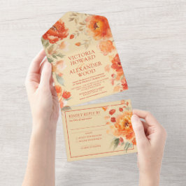 Burnt Orange Floral Wedding All In One Einladung