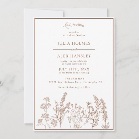 Burnt Orange Floral Wedding Einladung (Vorderseite)