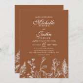 Burnt Orange Floral Wedding Einladungen (Vorne/Hinten)