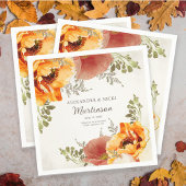 Burnt Orange Floral Wedding Reception Bride Groom Serviette