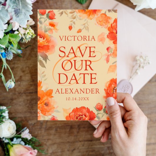 Burnt Orange Floral Wedding Save The Date