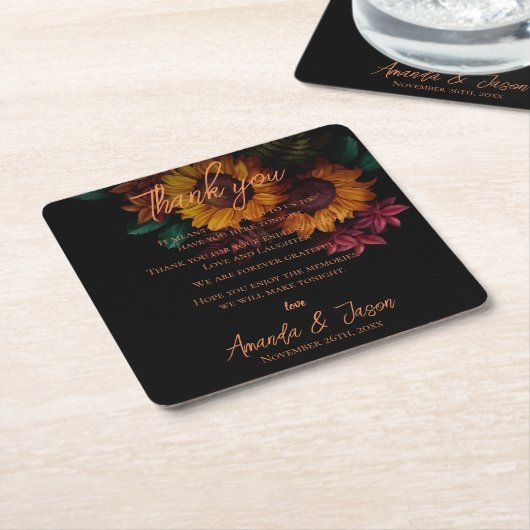 Burnt Orange Floral Wedding Vielen Dank Rechteckiger Pappuntersetzer (angewinkelt)