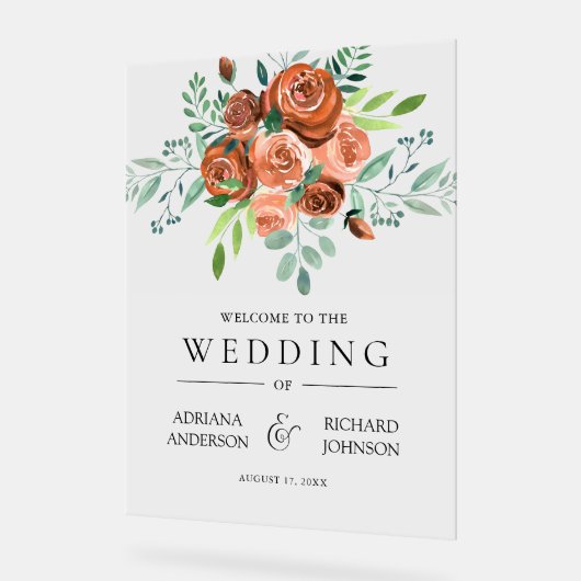 Burnt Orange Floral Wedding Welcome Acrylschild (Winkel)