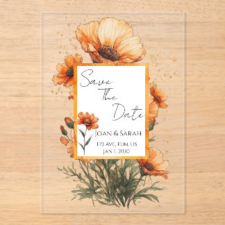 Burnt Orange Flowers Wedding Invitation Acryleinladungen