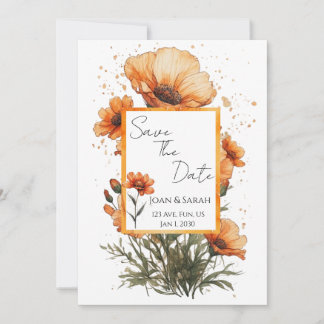 Burnt Orange Flowers Wedding Invitation Einladung