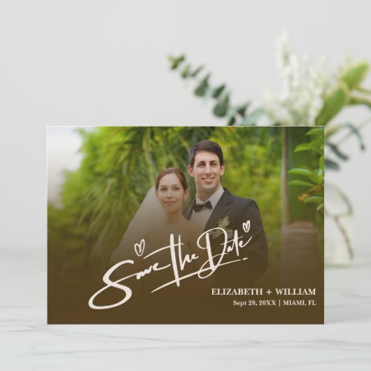 Burnt Orange Foto QR Code Elegante Hochzeit Save The Date (Stehend Vorderseite)