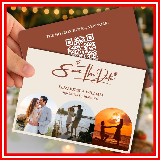 Burnt Orange Foto QR Code Elegante Hochzeit Save The Date