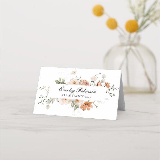 Burnt Orange Garden Folded Wedding Platzkarte (Vorderseite)
