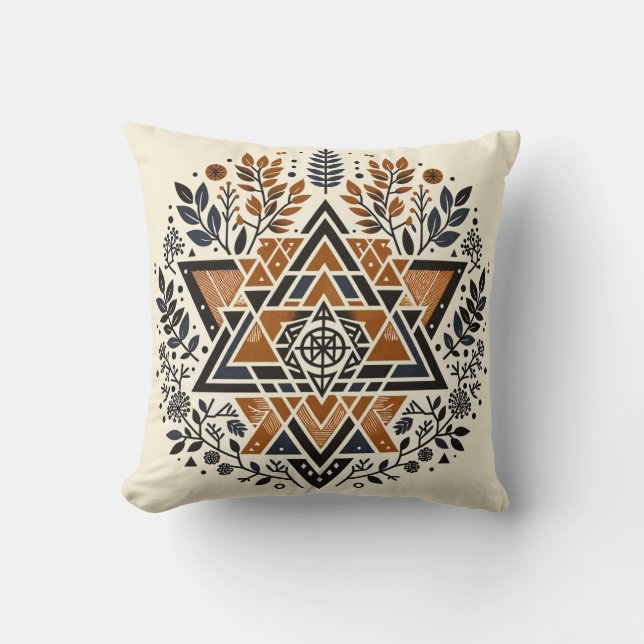 Burnt Orange Geometric Botanical Throw Pillow Kissen (Vorderseite)