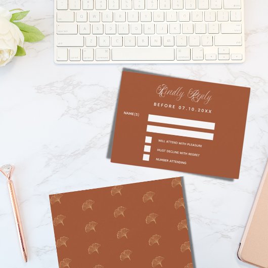 Burnt orange ginkgo verlasse Hochzeitsreaktion UAW Mitteilungskarte