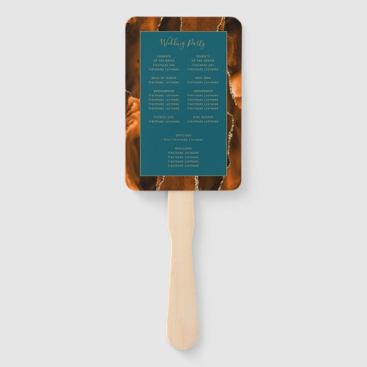 Burnt Orange Gold Agate Aquamarin Wedding Program Fächer (Rückseite)