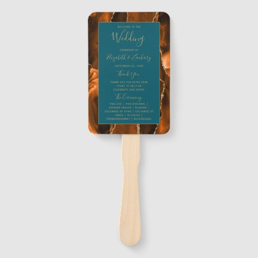 Burnt Orange Gold Agate Aquamarin Wedding Program Fächer (Vorderseite)