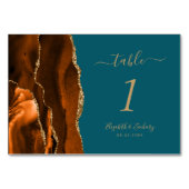 Burnt Orange Gold Agate Aquamarin Wedding Tischnummer (Rückseite)
