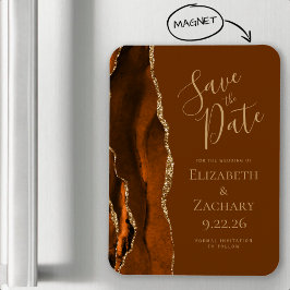 Burnt Orange Gold Agate Brown Save the Date Magnet