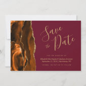 Burnt Orange Gold Agate Burgundy Save the Date Einladung (Vorderseite)