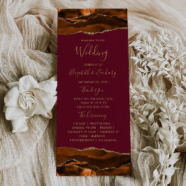 Burnt Orange Gold Agate Burgundy Wedding Programm