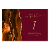 Burnt Orange Gold Agate Burgundy Wedding Tischnummer (Vorderseite)