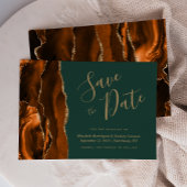 Burnt Orange Gold Agate Dark Green Save the Date Einladung