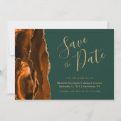 Burnt Orange Gold Agate Dark Green Save the Date Einladung (Vorderseite)