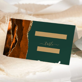 Burnt Orange Gold Agate Dark Green Wedding Platzkarte