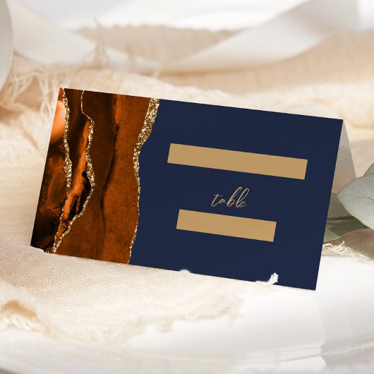 Burnt Orange Gold Agate Dark Green Wedding Platzkarte