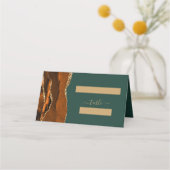 Burnt Orange Gold Agate Dark Green Wedding Platzkarte (Vorderseite)
