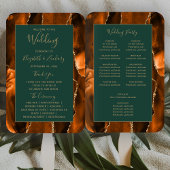 Burnt Orange Gold Agate Dark Green Wedding Program Fächer