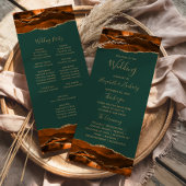 Burnt Orange Gold Agate Dark Green Wedding Programm