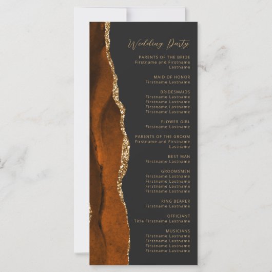 Burnt Orange Gold Agate Dark Wedding Program (Rückseite)