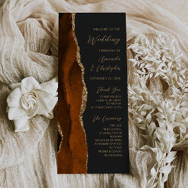 Burnt Orange Gold Agate Dark Wedding Program