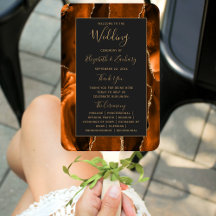 Burnt Orange Gold Agate Dark Wedding Program