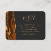 Burnt Orange Gold Agate Dark Wedding QR Code UAWG Begleitkarte (Vorderseite)