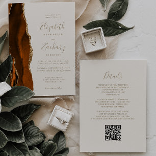 Burnt Orange Gold Agate Ivory QR Code Hochzeit Einladung