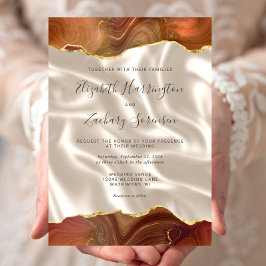 Burnt Orange Gold Agate Ivory Silk Wedding Einladung